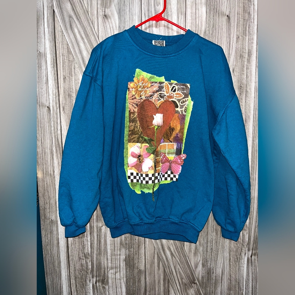 Vintage early 90's Blue and multi-coloured Maze crewneck sweatshirt #streetwear